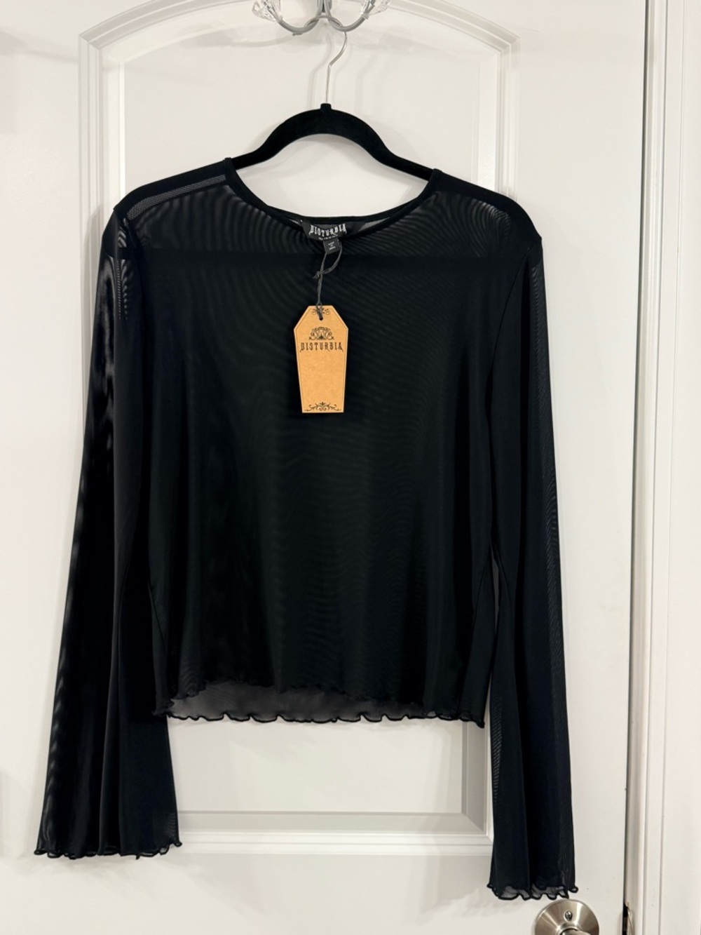 Disturbia Black Goth Mesh Long-Sleeve Mesh Top with Bell sleeves (12)